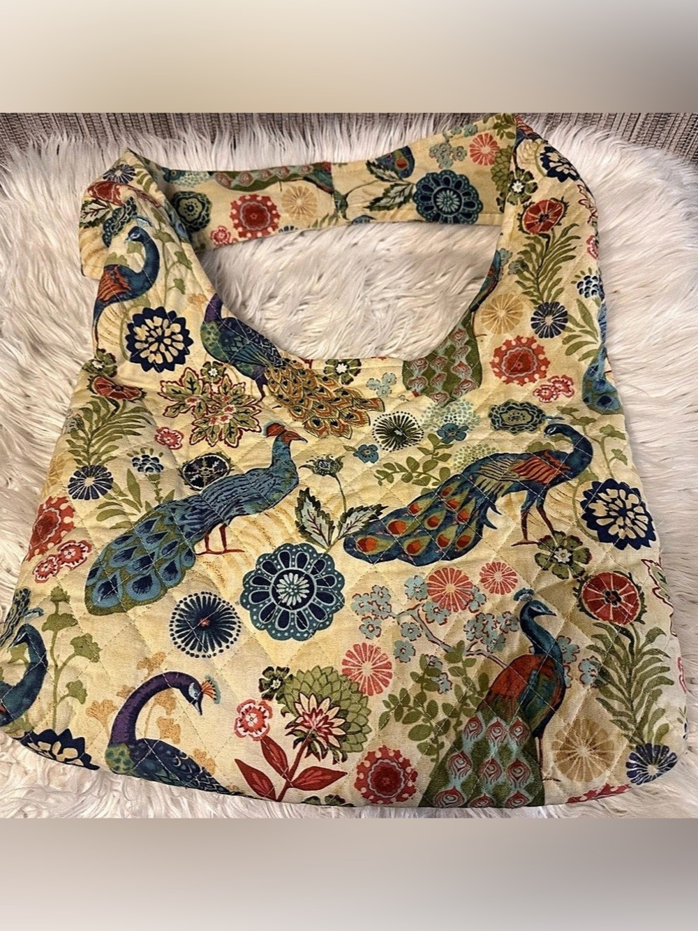 Handmade Quilted Peacock Floral Hobo Shoulder Bag 6 Pockets